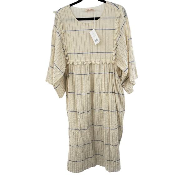 NWT TORY BURCH Striped Caftan Tassels Ivory Duchess Midi Dress‎ Size Medium - Picture 3 of 11